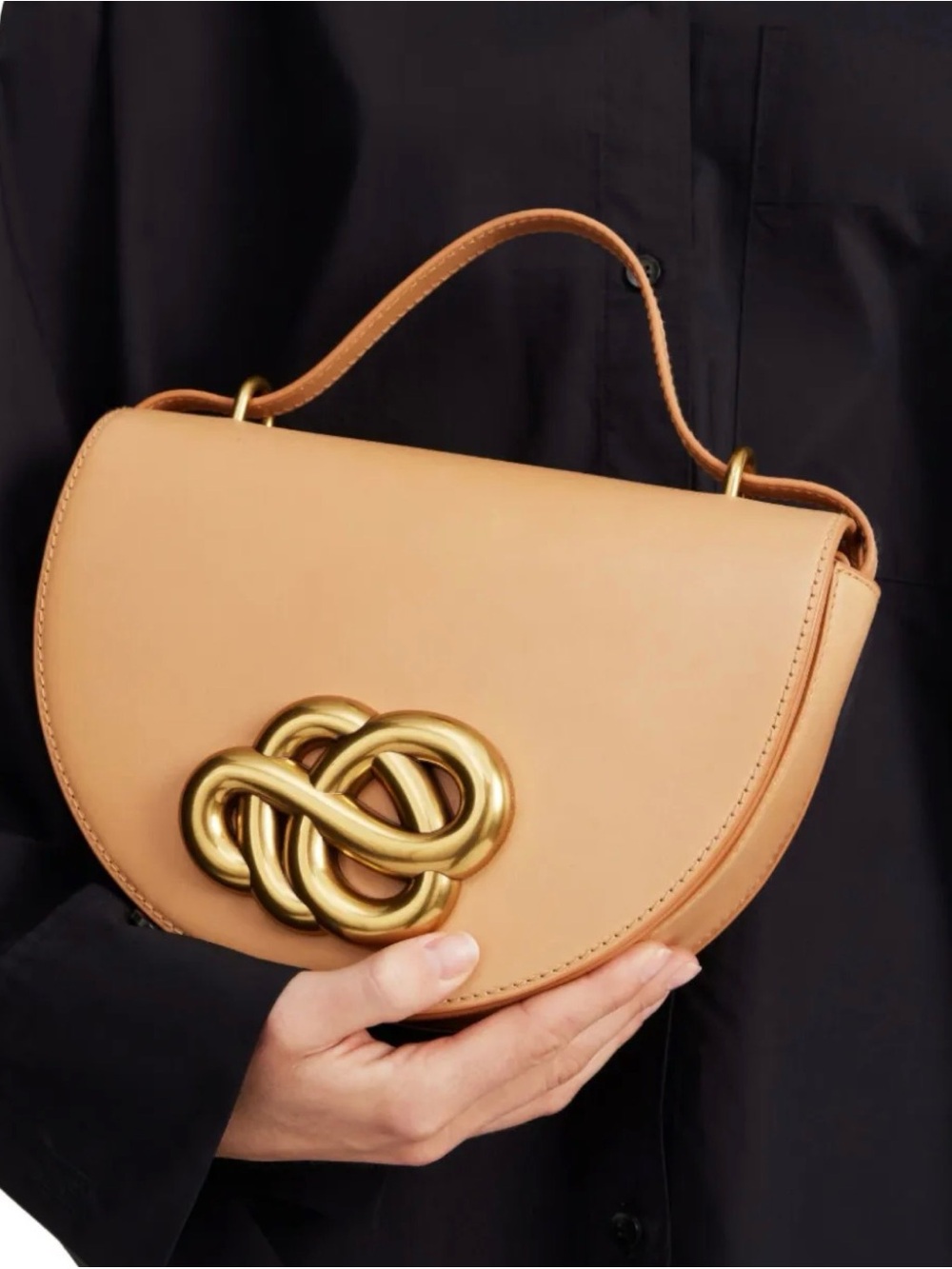 Malene Birger Tan Shoulder Bag with Gold Knot Accent